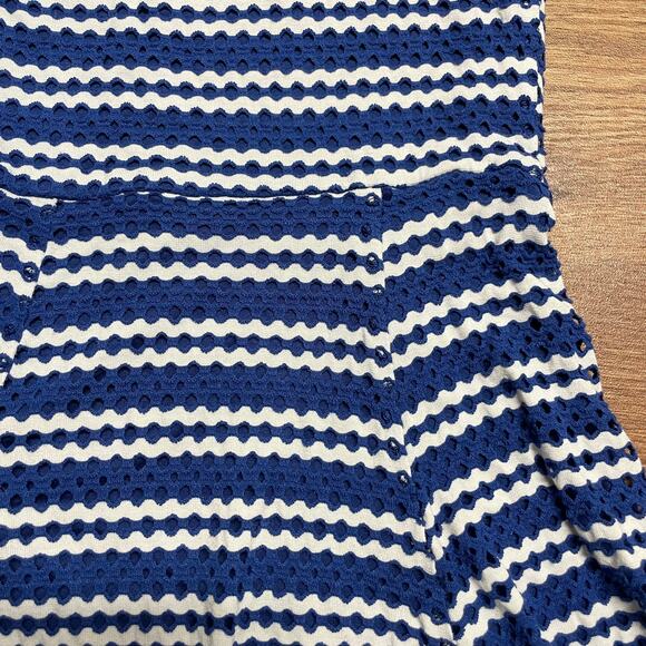 Aqua Girls Blue White Striped Eyelet Jersey Skater Dress Size Medium Stretchy - Picture 3 of 6